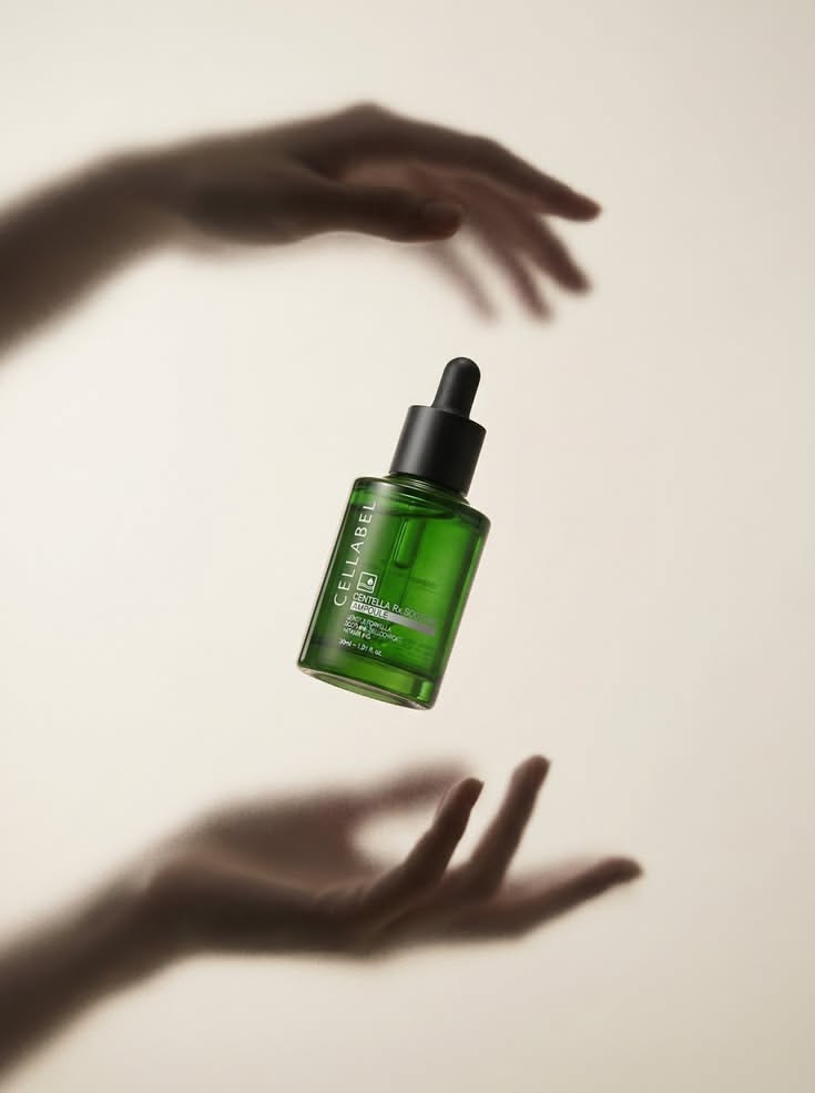 Floating Serum Bottle Product Photography Prompt