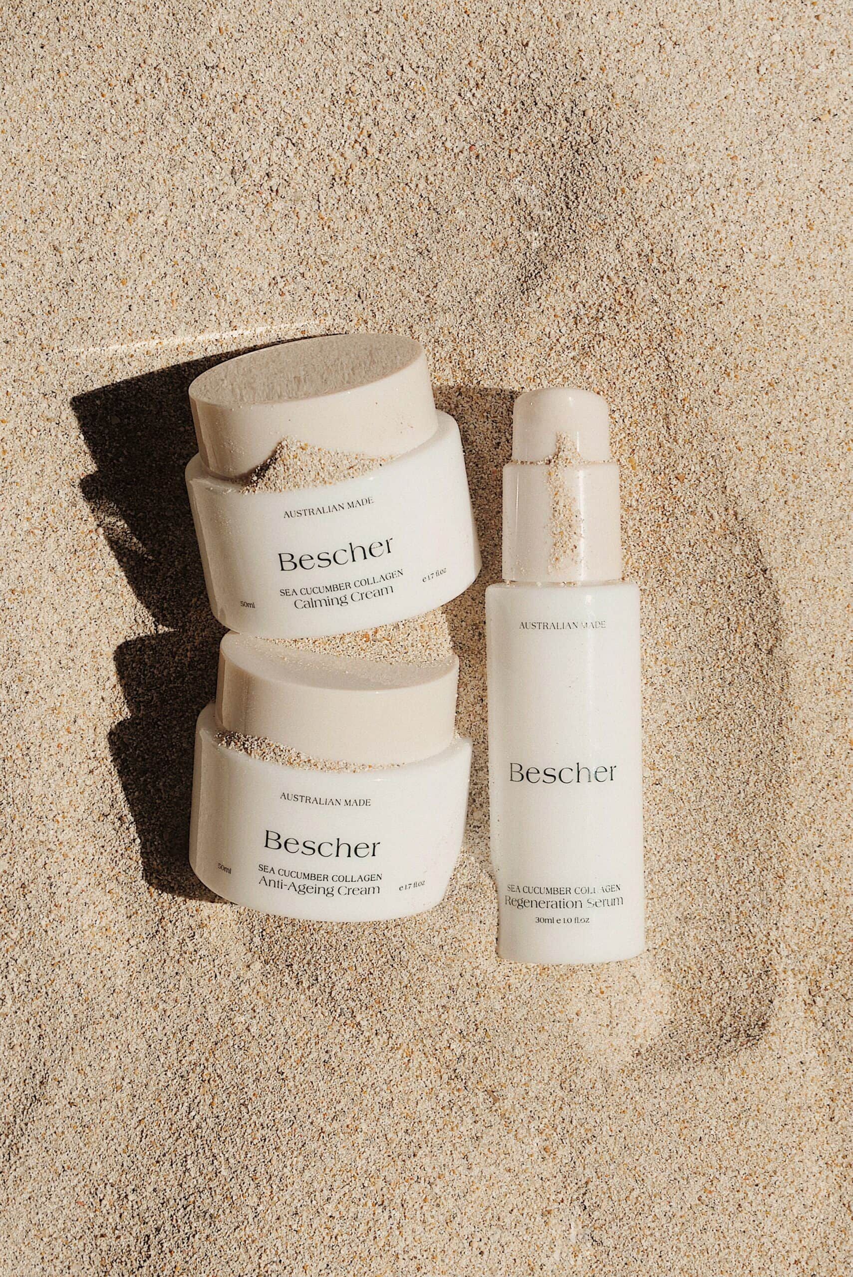 Skincare Cream Jar and Serum Bottle on Sand AI Prompt
