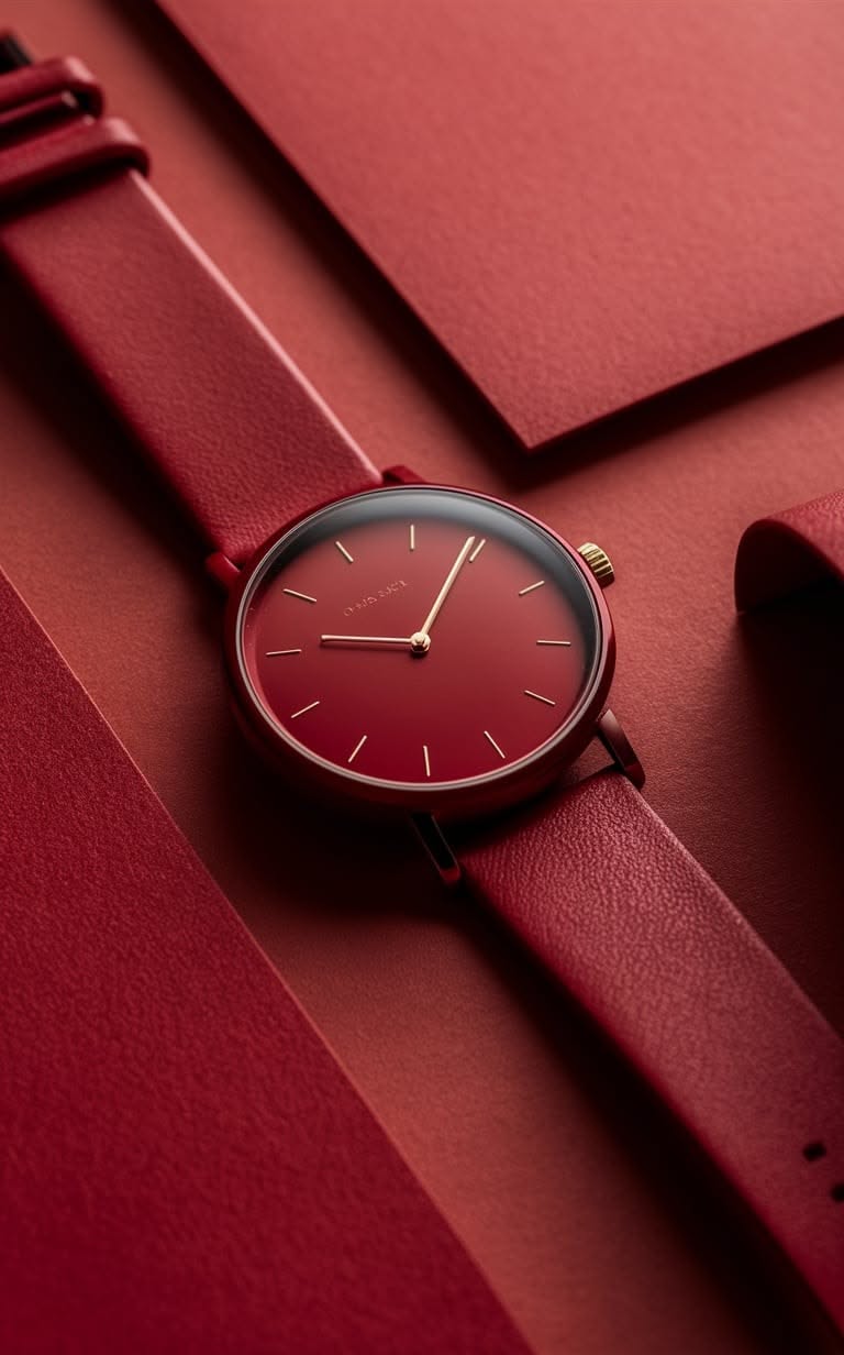 Minimalist Red Wristwatch Product Photography AI Prompt