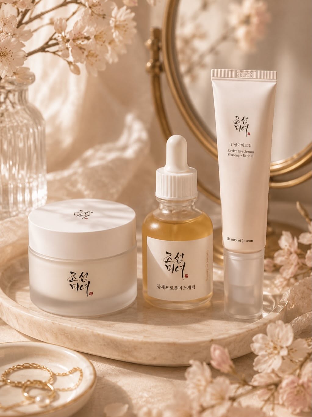 K-Beauty Skincare Trio Product Photography Prompt