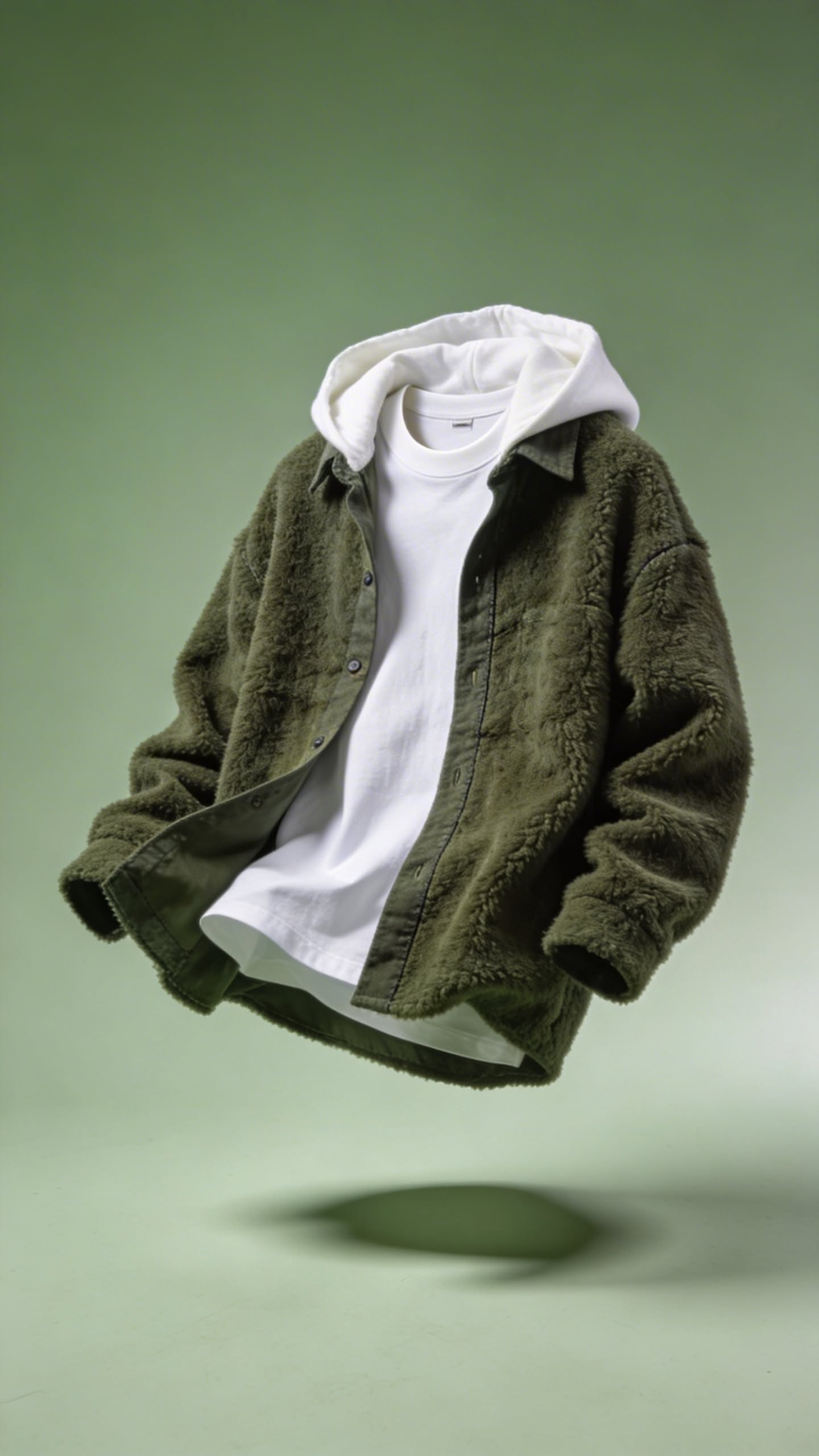 Layered Fleece Jacket and Hoodie Product Photography AI Prompt