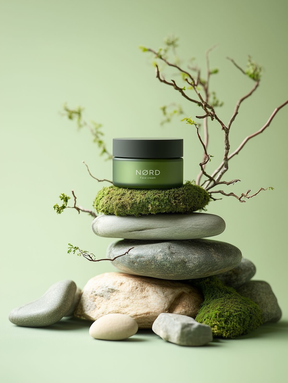 Organic Skincare Jar on Stacked Zen Stones AI Prompt