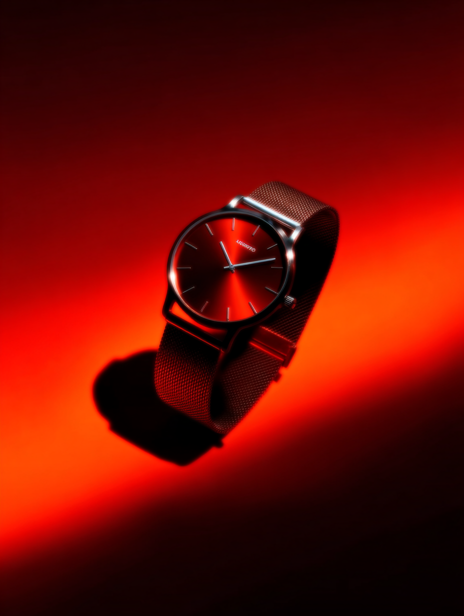 Minimalist Red Dial Watch Product Photography Prompt