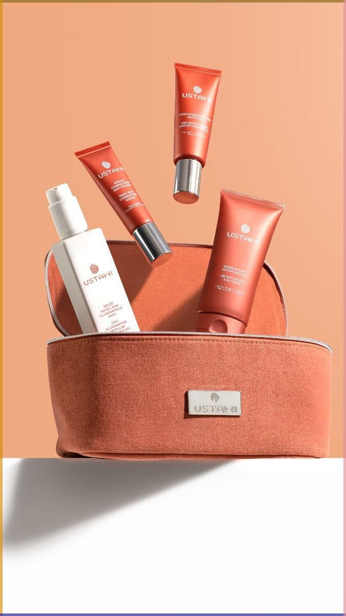 Skincare Cosmetic Bag Set Product Photography Prompt