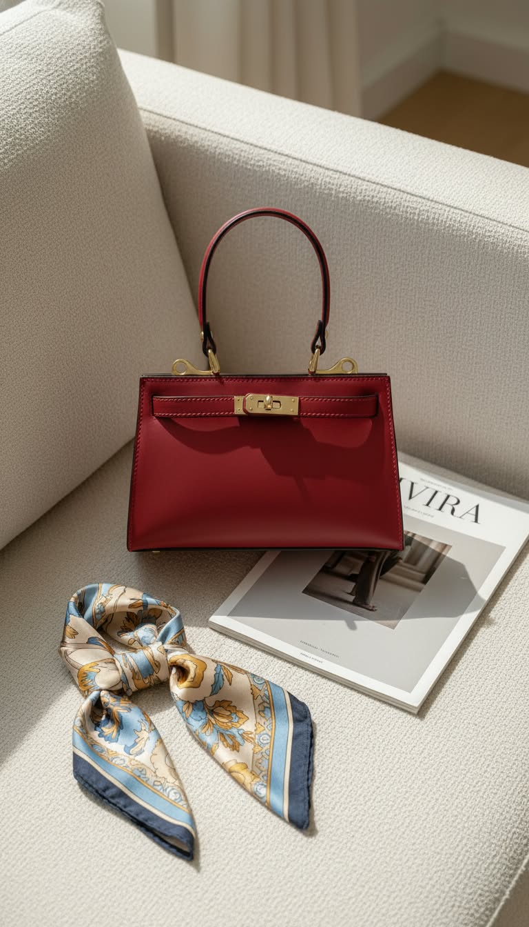 Red Leather Top-Handle Handbag AI Prompt