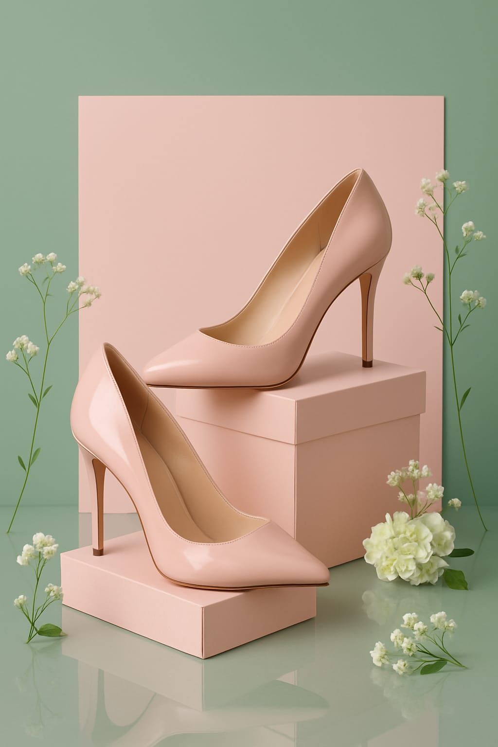 Blush Pink High Heels Product Photography Prompt