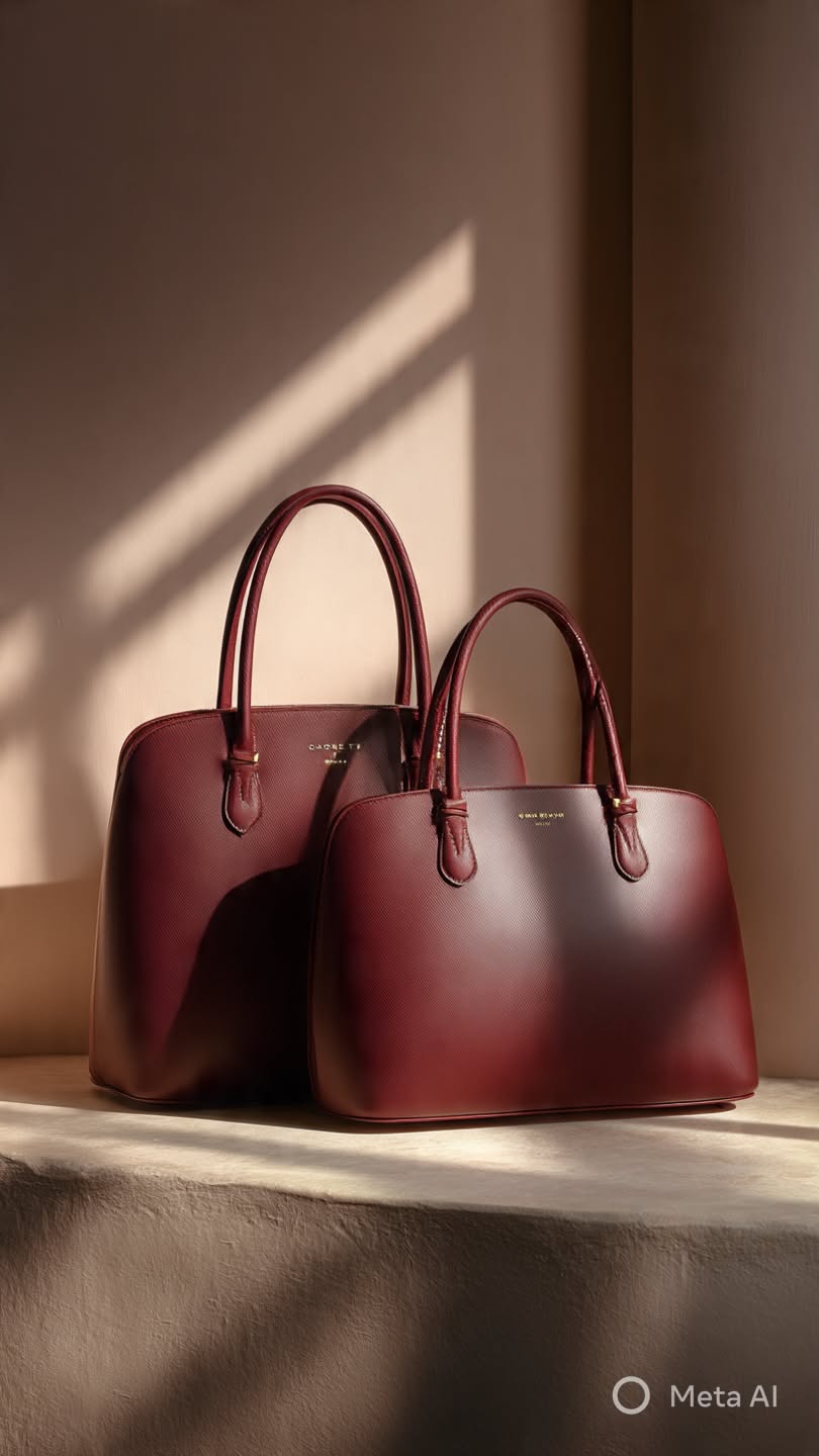 Burgundy Leather Handbag Duo Product Photography Prompt