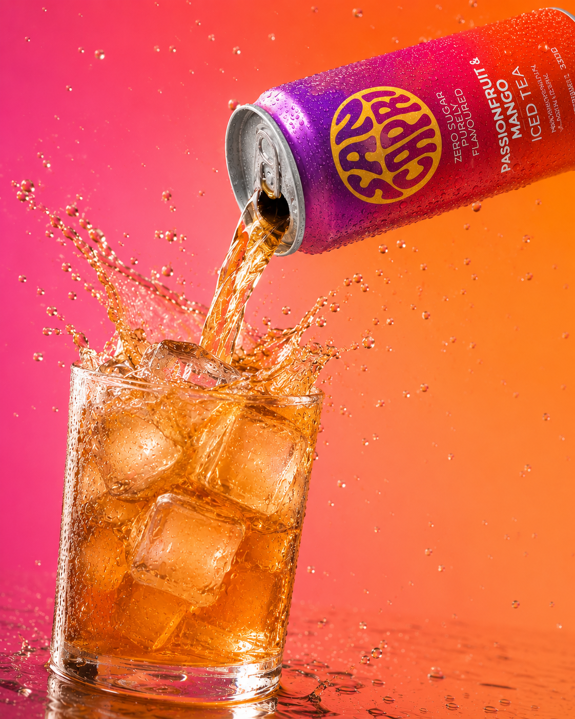 Canned Iced Tea Splash Product Photography Prompt
