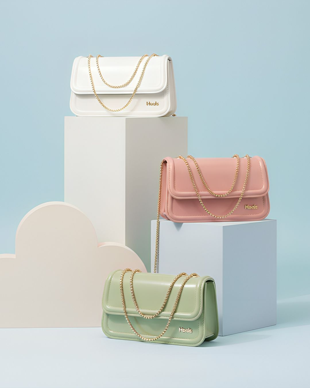 Pastel Handbag Trio Product Photography Prompt