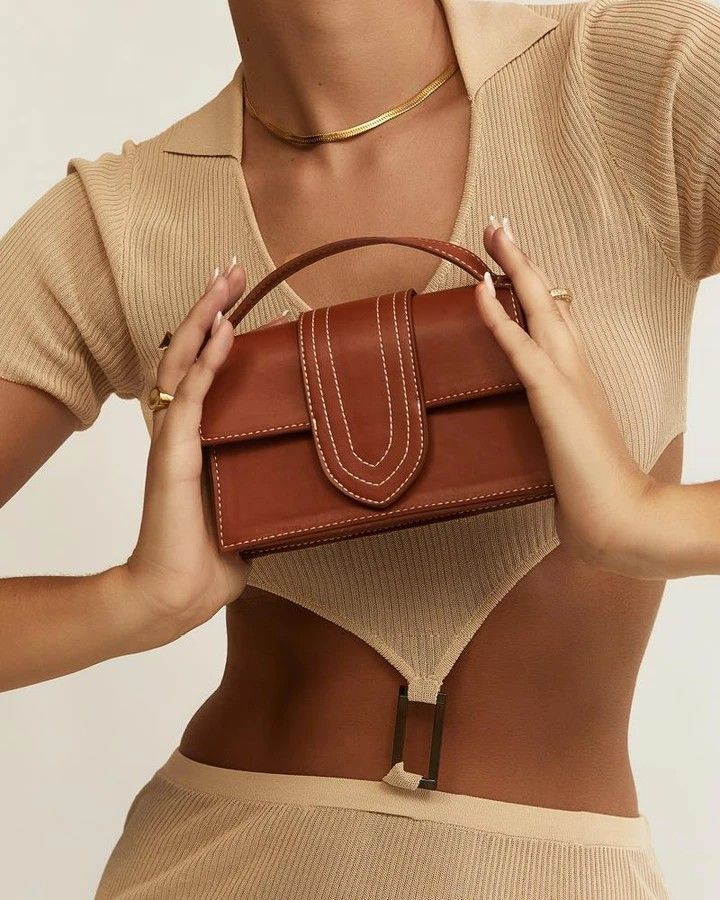 Cognac Leather Mini Handbag Photoshoot Prompt