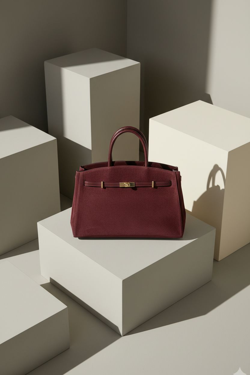 Luxury Burgundy Handbag Product Photography Prompt