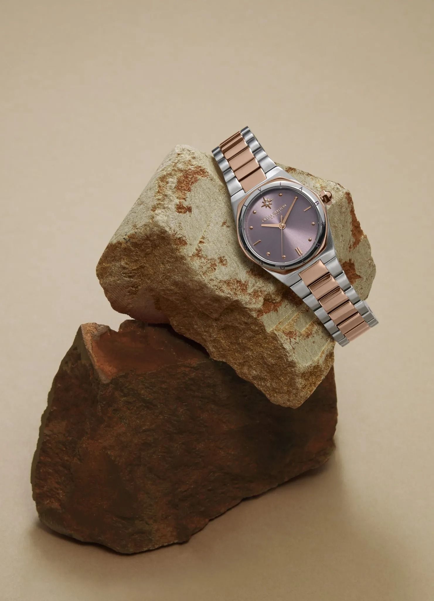 Two-Tone Watch on Natural Stone Product Photography Prompt