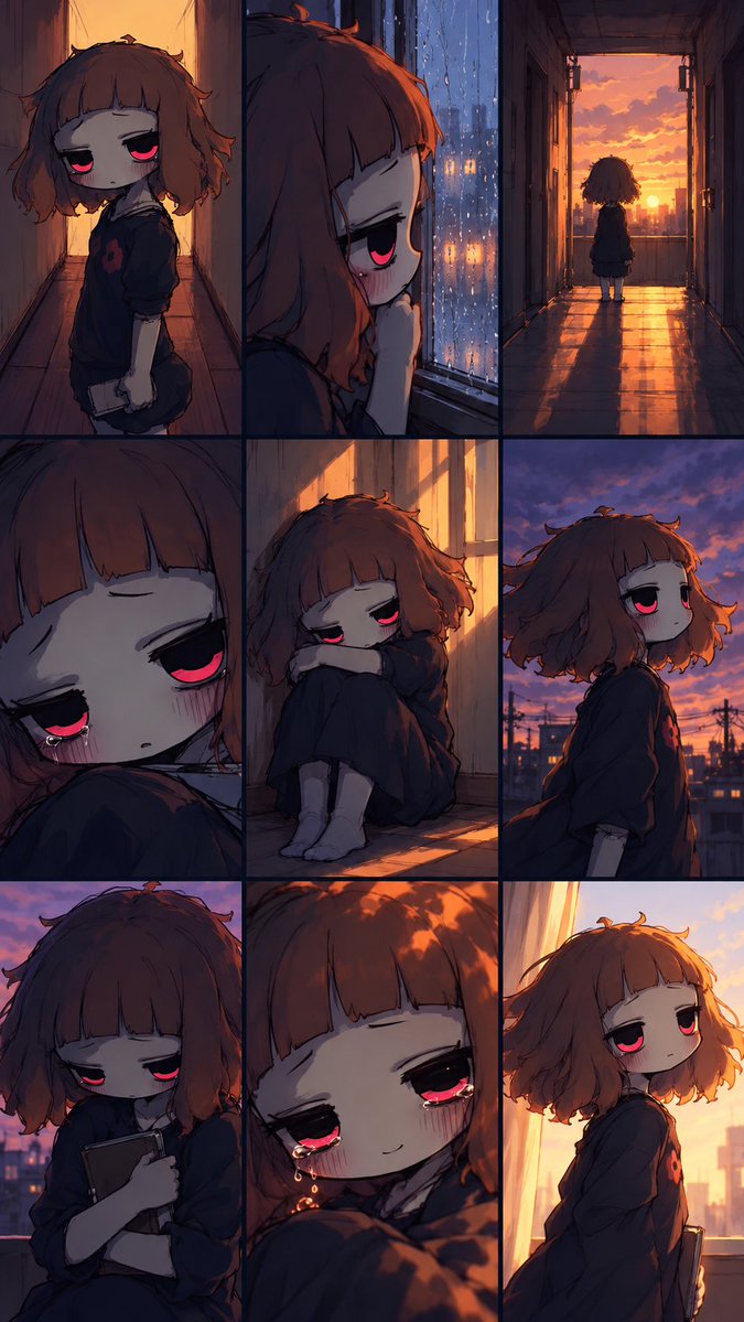 Melancholic Chibi Girl Collage