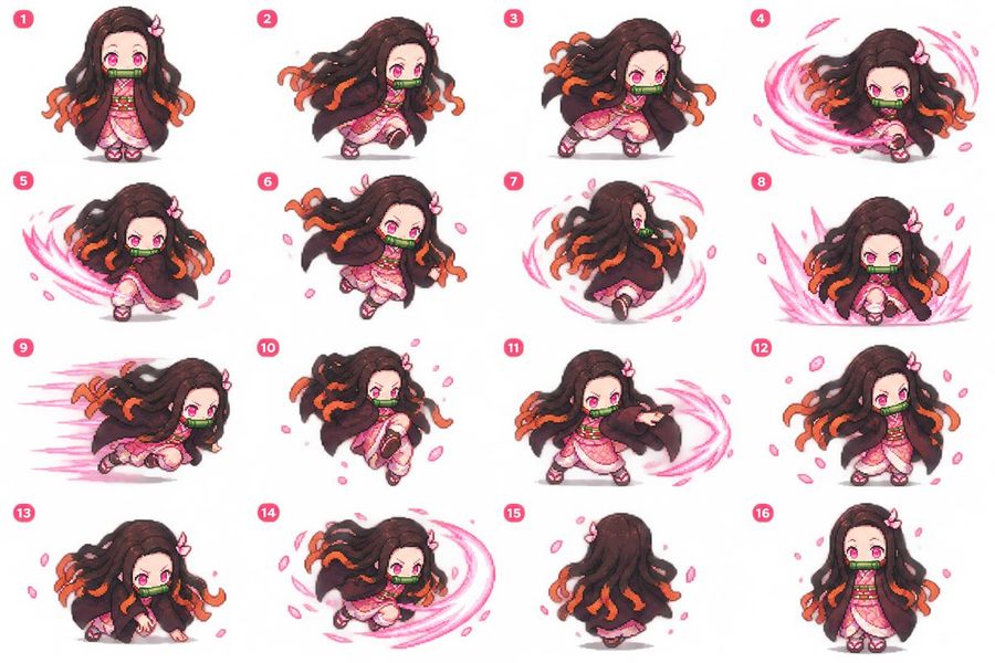 Chibi Nezuko 4x4 Sprite Sheet