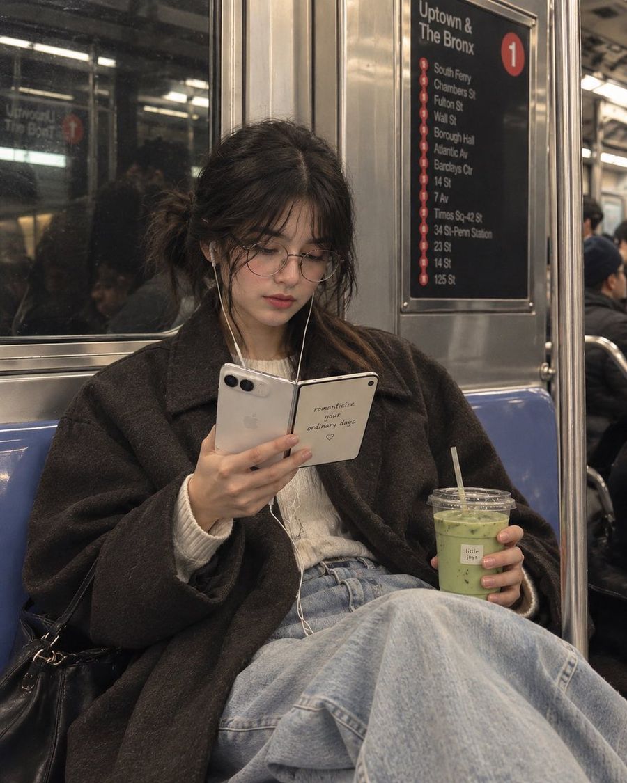 Cozy NYC Subway Candid Portrait
