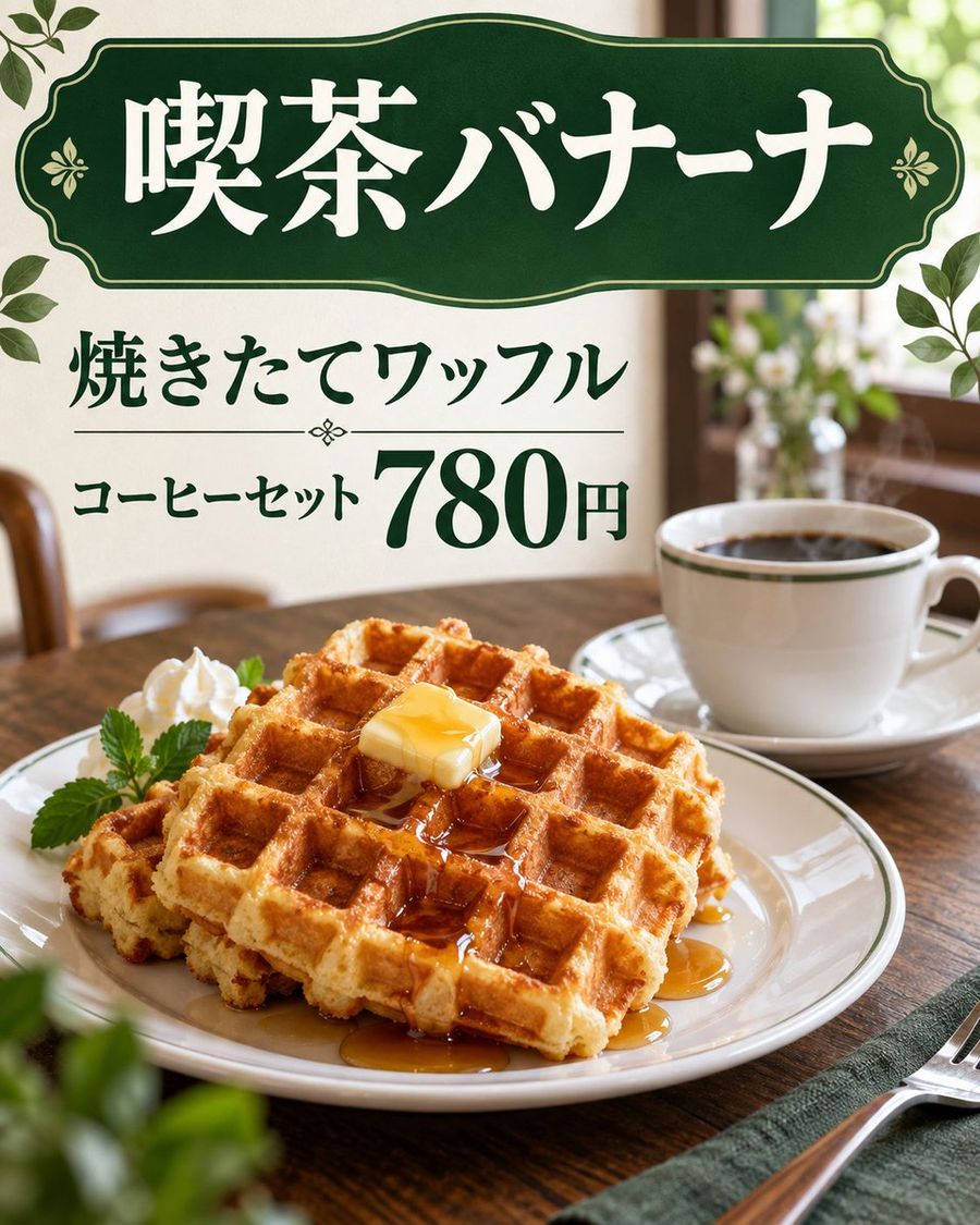 Sketch to Japanese Cafe Waffle Poster