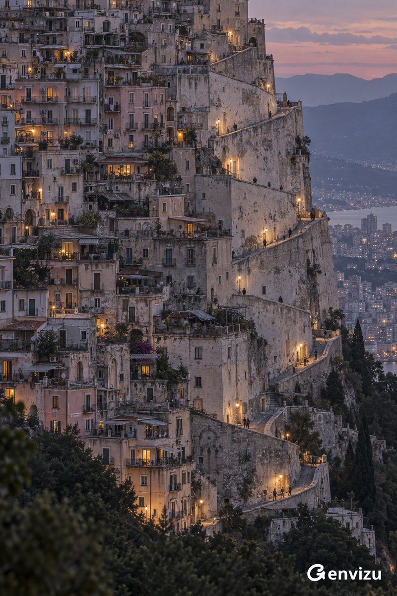 Massive Vertical Terraced Mountain Cityscape
