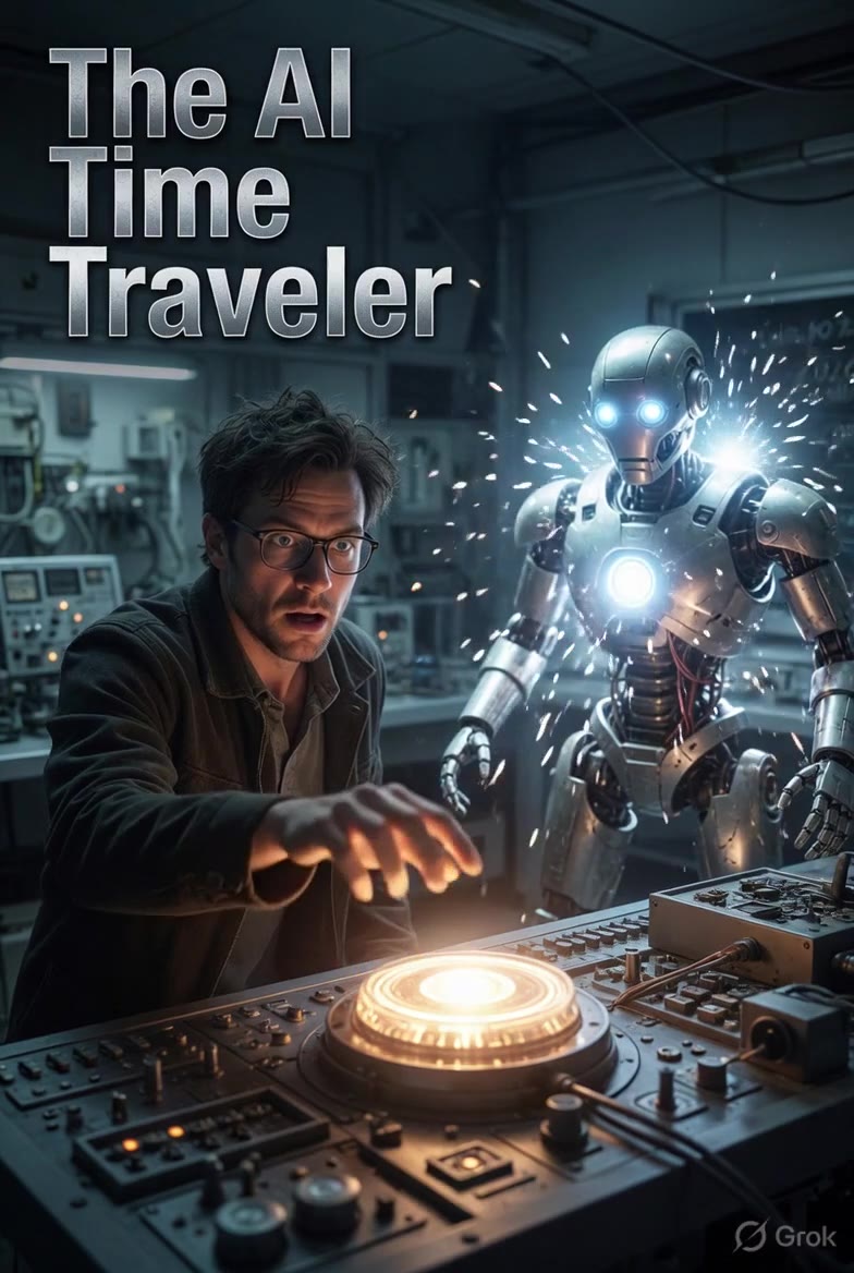 AI Time Traveler Sci-Fi Scene