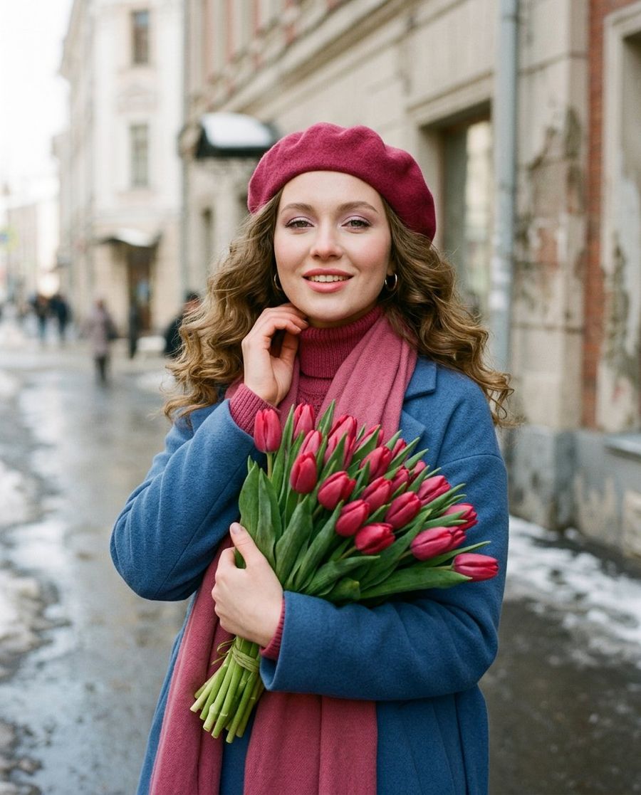 Spring Street Portrait with Tulips