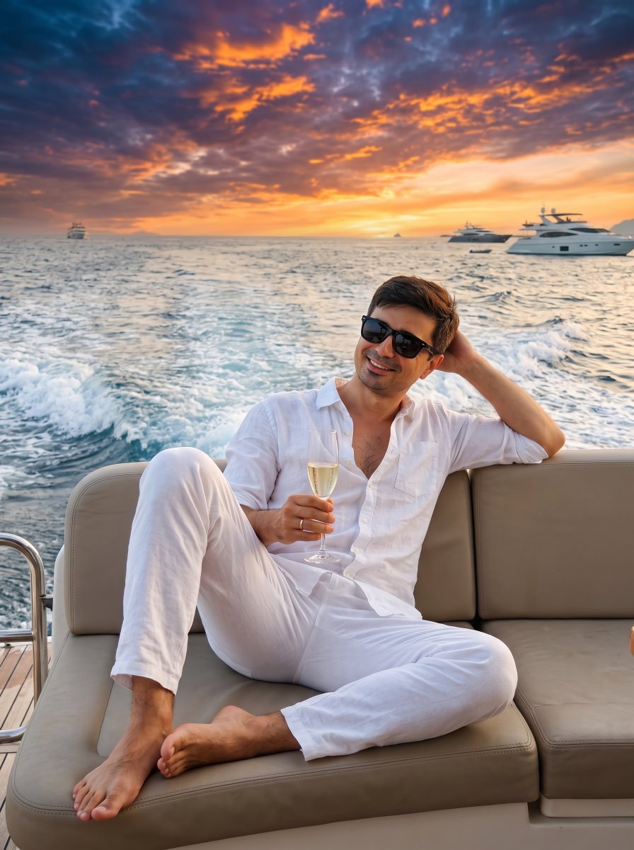 Ultra-Realistic Yacht Sunset Portrait