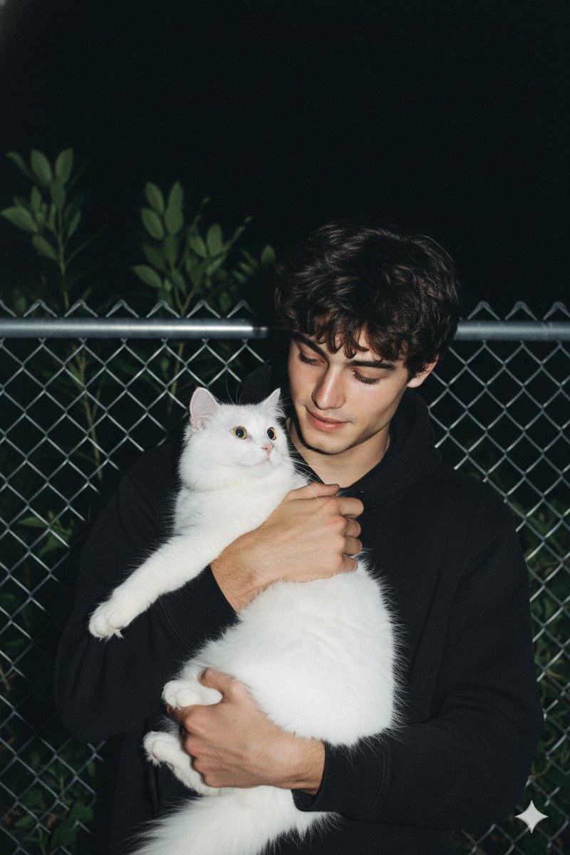 Night Portrait with Cat and Flash