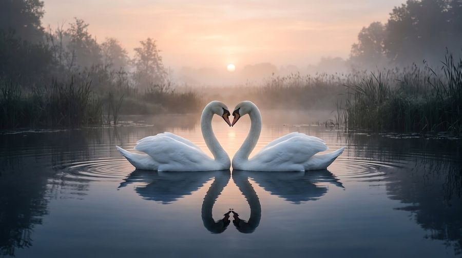 Elegant Swans Heart Formation