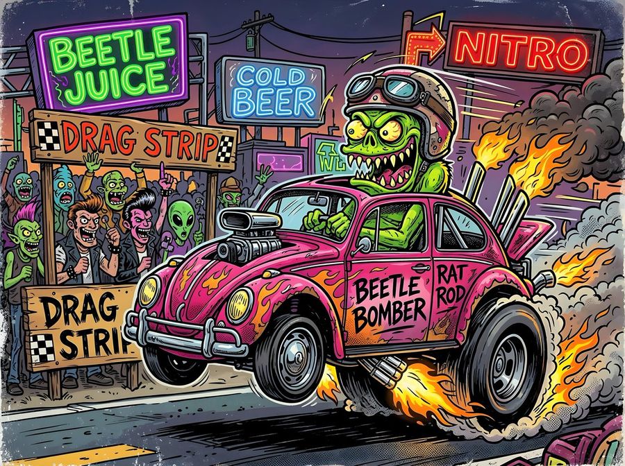 Cartoon Monster Rat Rod Drag Race