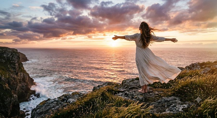 Cinematic Coastal Cliff Sunset Portrait