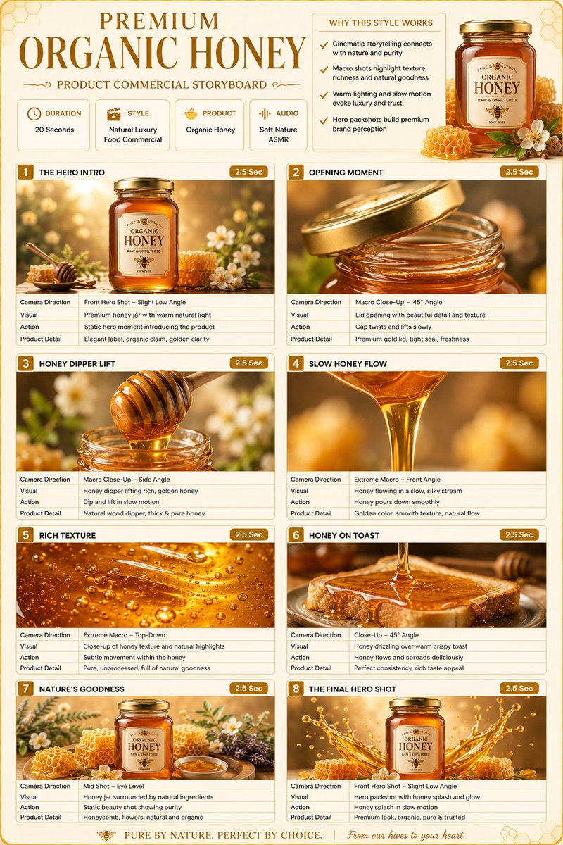 Premium Organic Honey Commercial Storyboard