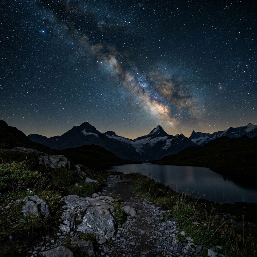 Realistic Mountain Silhouette at Midnight