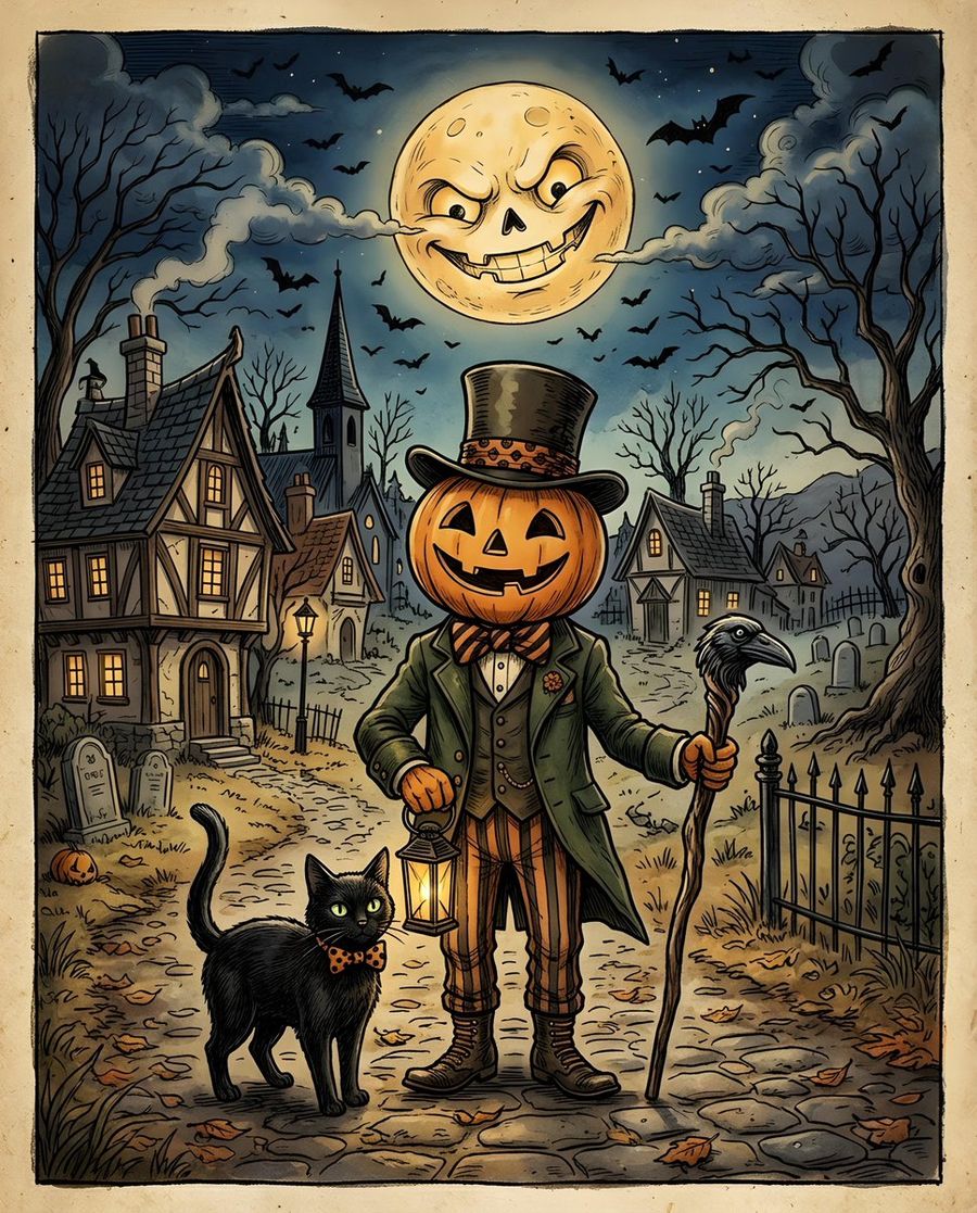 Vintage Whimsical Halloween Illustration